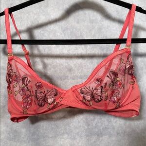 Sheer Coral Embroidered Butterfly Bra with Underwire Support